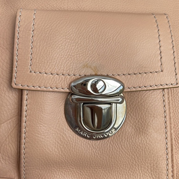 Marc Jacobs Stella peach pink beige Calfskin Leather Pocket Tote w/ teal suede - Picture 4 of 16
